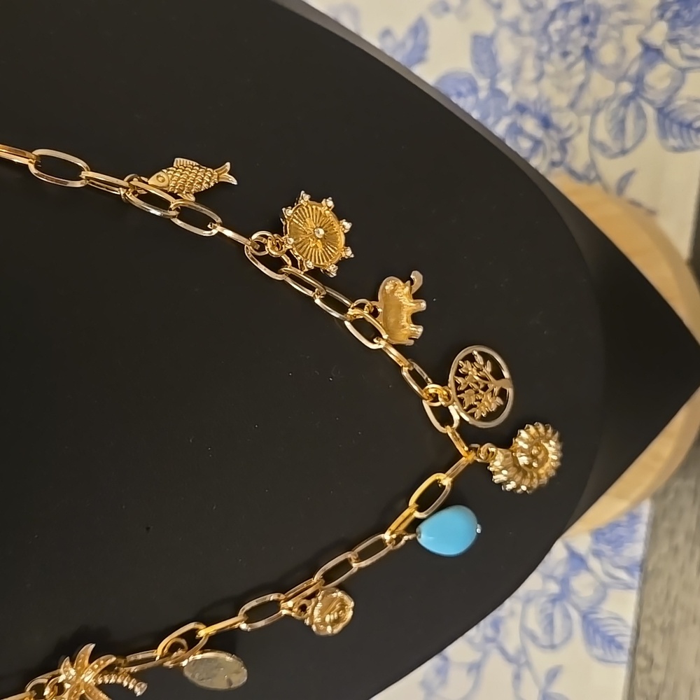 Zara Gold Necklace with Blue and Silver Charms - Picture 4 of 8